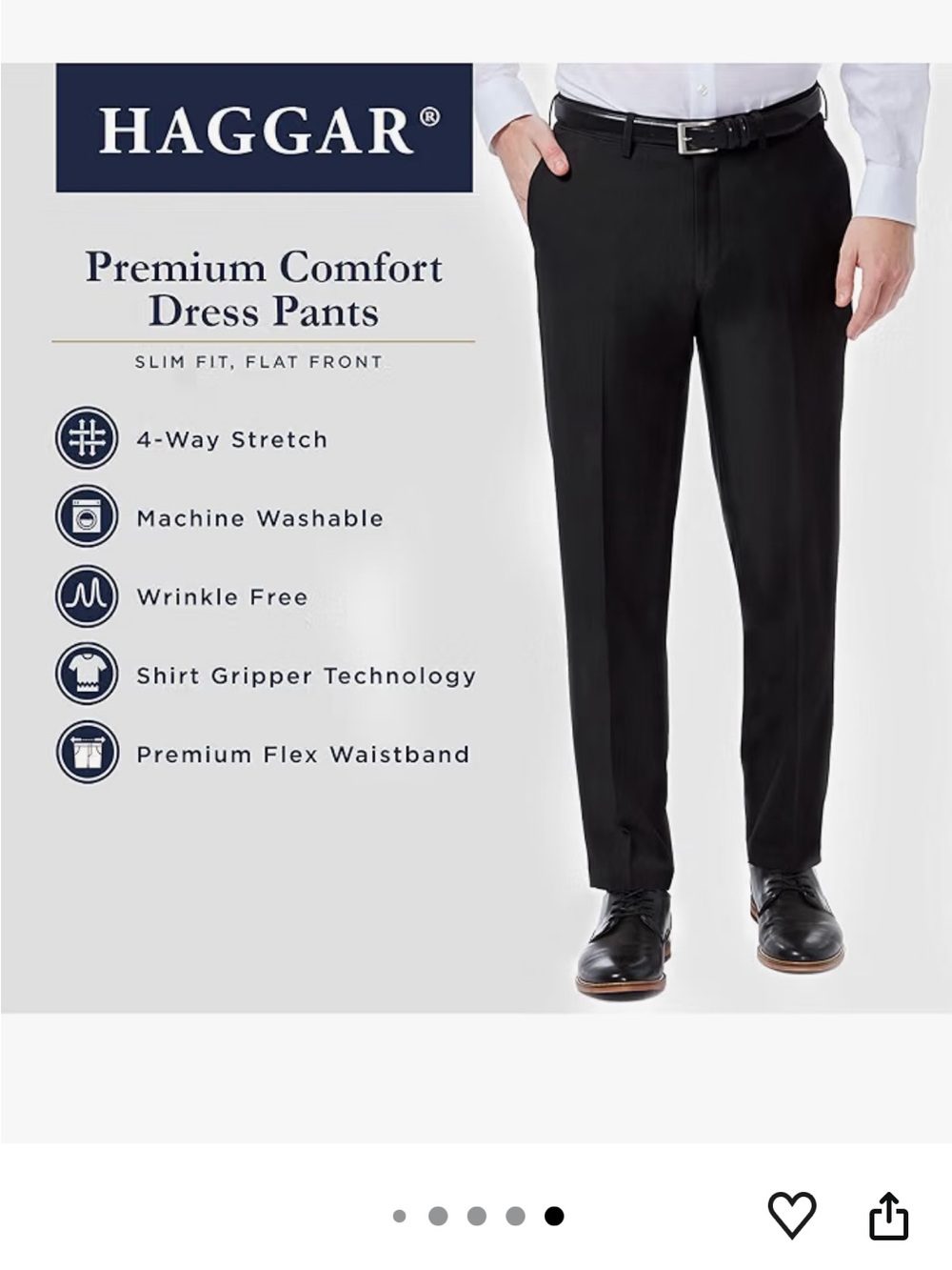 Haggar NWT Men's Slim Fit Premium Comfort Dress Pant 32x29 Black Flex Waistband